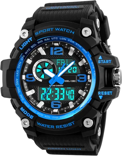 Reloj deportivo analógico digital LED 50M impermeable para hombre reloj deportivo al aire libre militar multifunción casual doble pantalla de 12