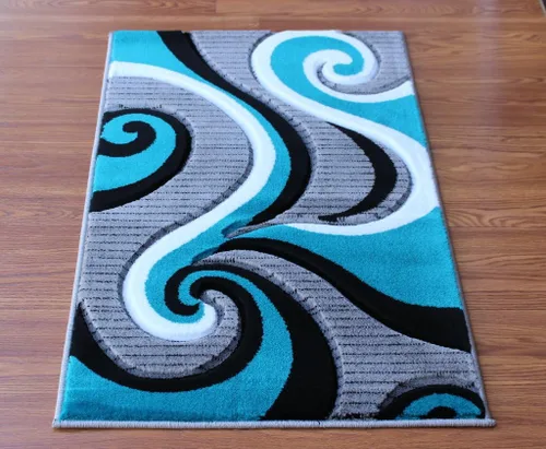 Miniatura 10 de Masada Sophia Collection Tapete de Bienvenida Tallado a Mano Moderno Contemporáneo Turquesa Blanco Gris Negro, Tapete de Puerta, Alfombra de Baño