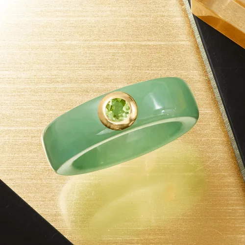 Miniatura 4 de Ross-Simons Anillo de jade y peridoto de 0.30 quilates con oro amarillo de 14 quilates