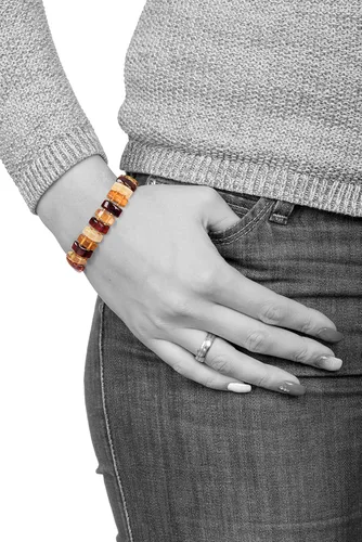 Miniatura 3 de AMBERAGE Pulsera elástica de ámbar báltico natural para mujer, hecha a mano con cuentas de ámbar báltico pulidocertificado, ÁMBAR, Ámbar