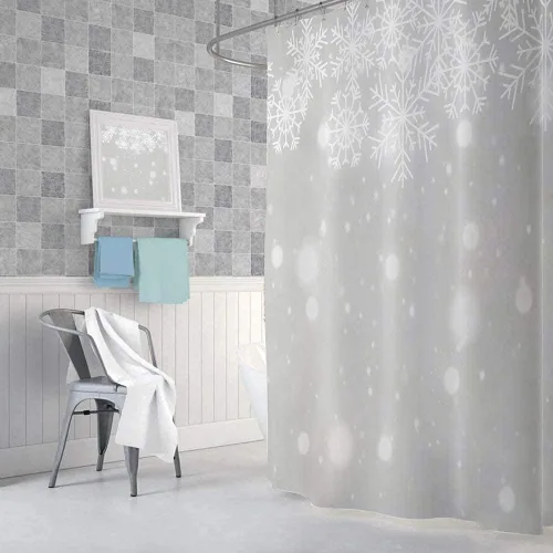 Miniatura 4 de DYNH Juego de cortinas de ducha con fondo de Navidad, diseño de copo de nieve blanco y plateado, cortinas de baño de tela de alta calidad