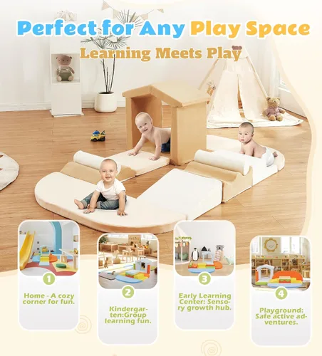 Miniatura 6 de Elftopia Juego de 10 bloques de espuma para escalar con rampa y escaleras para niños pequeños, juego de gimnasio de espuma suave, juguetes