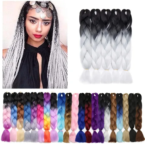 Miniatura 135 de Benehair Extensiones de cabello trenzado ombré de 24 pulgadas, 1 paquete de extensiones de cabello trenzado jumbo de alta temperatura, cabello