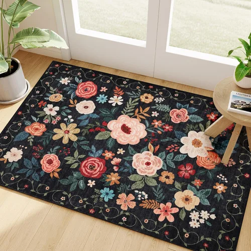 Miniatura 183 de DUKINO Alfombra de área de 6 x 9 pies, alfombra floral para sala de estar, ligera, antideslizante, lavable, alfombra de interior de pelo bajo