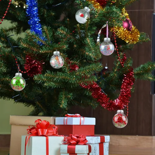 Miniatura 7 de 50 Piezas Adornos de Bola Redondos de Navidad de Plástico Transparente de 2.36 Pulgadas a Granel Parte Superior Removible Adornos Colgantes