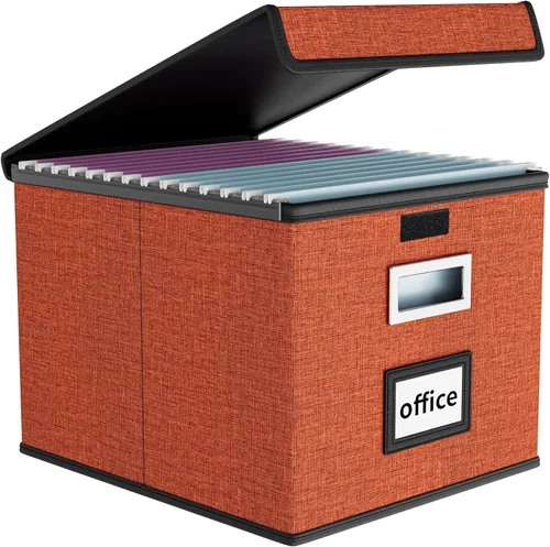 Miniatura 73 de Caja Organizadora de Archivos con Tapa, Caja Organizadora Plegable de Cuero Sintético para Carpetas Colgantes con Rieles de Plástico, Cajas (cuero)