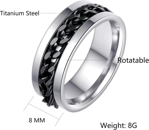 Miniatura 103 de Anillos giratorios para la ansiedad para hombre, anillos clásicos de cadena para mujeres y adultos, anillo de acero de titanio