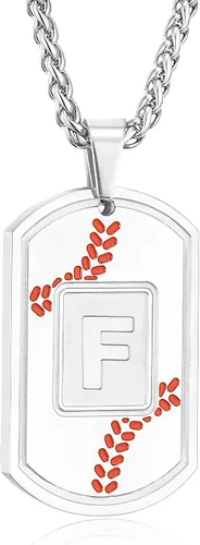 Miniatura 42 de Fervia Graduation Gifts - Baseball Initial Necklace for Men Dog Tag Stainless Steel Letter Pendant Sport Baseball Athletes Jewelry Christmas