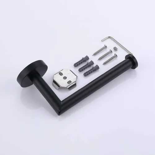 Miniatura 8 de TASTOS Soporte de papel higiénico negro mate de acero inoxidable, dispensador de rollos de papel higiénico para baño, soporte de pared redondo medio