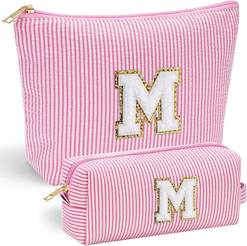 Miniatura 12 de YOOLIFE Regalos del Día de la Madre para mujeres, bolsa de maquillaje con inicial, bolsa de cosméticos, bolsa de maquillaje de viaje, regalos Rosado