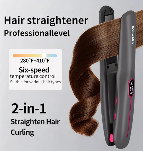 Miniatura 6 de Cepillo alisador de pelo inalámbrico, mini plancha plana recargable con control digital de temperatura (320-410°F), placas de titanio no dañadoras
