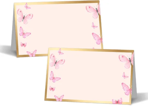 25 tarjetas de lugar con temática de mariposa dorada rústica, 2 x 3.5 pulgadas (plegadas), 4 x 3.5 pulgadas (desplegadas), perfectas para fiestas y