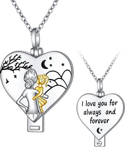 YinShan Collares para madre e hija con imágenes en el interior de corazón para mujeres y niñas plata de ley 925 colgante para madre e hijo regalo de