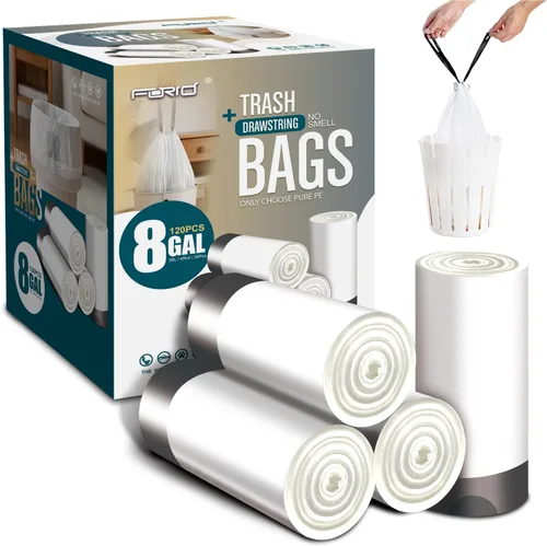Miniatura 7 de FORID Bolsas de basura pequeñas con cordón – Bolsas de basura de plástico blanco de 1.2 galones, 240 bolsas de basura pequeñas para latas de baño