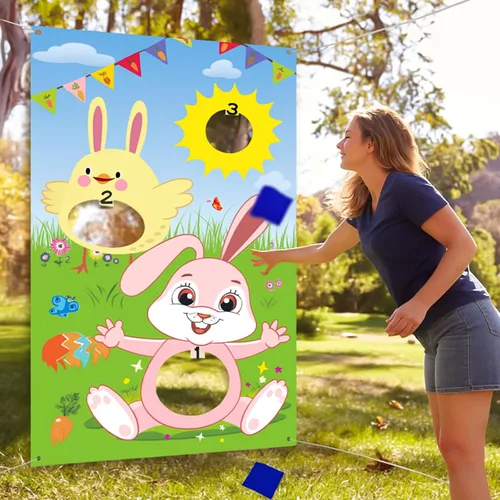 Juego de lanzamiento de Pascua con 3 bolsas de frijoles, juego de fiesta de conejo de Pascua para adultos suministros de fiesta (estilo verde)