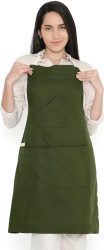 Encasa XO Delantal de algodón ajustable con bolsillos y toallero de tamaño 27 x 33 pulgadas (verde hoja) para hombres y mujeres, chefs para cocinar