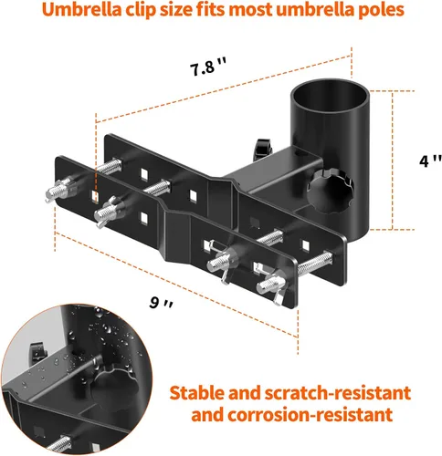 Miniatura 6 de Soporte para sombrilla de balcón para exteriores, soporte de metal ajustable resistente para patio, abrazadera de montaje para valla, barandilla