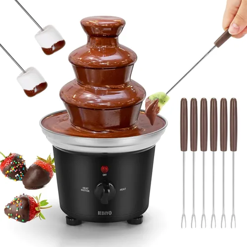 Fuente de fondue de chocolate con 6 tenedores de inmersión de 3 niveles, máquina eléctrica de fusión de chocolate, perfecta para postres de