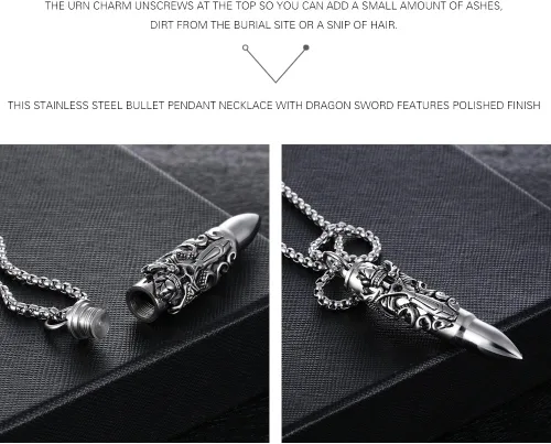 Miniatura 4 de HUANIAN Dragon Sword - Collar de urna para hombre, diseño de bala