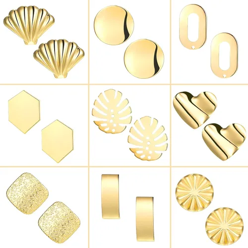 Hicarer 36 unidades/18 pares de aretes chapados en oro para hacer joyas, aretes con agujero de bucle, kit de aretes en forma de hoja de palma,