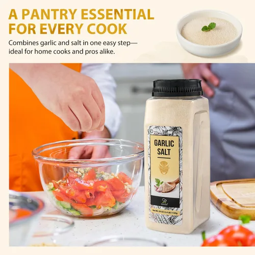 Miniatura 9 de Soeos Sal de Ajo 38.8 onzas (1.1 kg), Sal de Ajo a Granel, Condimento Sin GMO, Sin Gluten, Ideal para Añadir Sabor a Sopas, Panes, Vegetales, Carnes