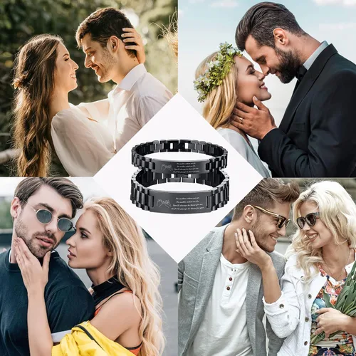 Miniatura 3 de MEALGUET Promesa del Dedo Meñique Pulseras Personalizadas de Acero Inoxidable con Cita de Amor para Parejas, Pulseras de Eslabones para Amante