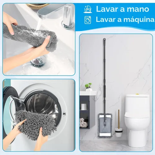 Miniatura 6 de Trapeador limpiador de paredes con mango largo, trapeador de limpieza de polvo de paredes para lavar paredes con 2 almohadillas reutilizables de Gris