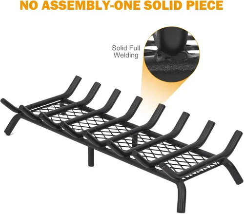 Miniatura 4 de Rejilla de chimenea de 30 pulgadas con retenedor de brasas Rejilla de leña para chimenea con barra redonda de acero sólido resistente de 3/4