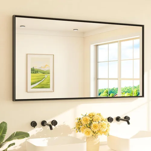 Miniatura 52 de TETOTE Espejo de Baño Dorado de 16" x 20" Latón Dorado Cepillado Rectangular con Marco Biselado Espejo de Tocador de Baño para Sobre el Lavabo