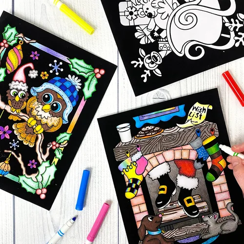 Miniatura 4 de Super paquete de 18 pósteres de terciopelo mullido para colorear (edición navideña), excelente proyecto de manualidades para compartir y colorear