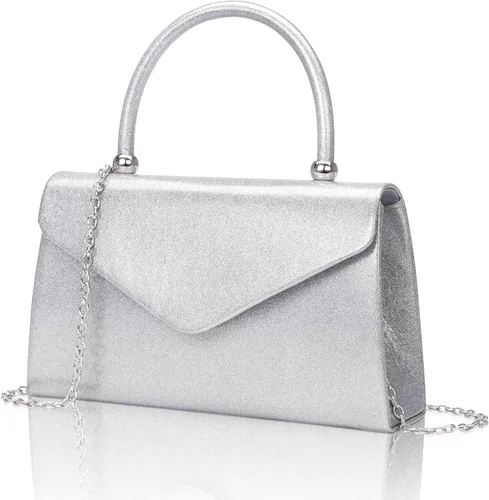 Miniatura 10 de Larcenciel Bolsos de noche para mujer, bolso de mano de noche con asa superior con purpurina con cadena para fiesta, graduación, boda, cóctel club