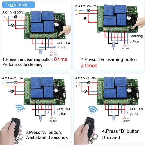 Miniatura 5 de QIACHIP - Relé de 12 V CC, mando a distancia inalámbrico con interruptor RF, control remoto de 4 canales, módulo 433 MHz, kit de transmisor