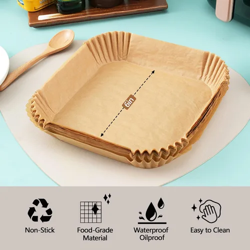 Miniatura 5 de Paquete de 400 forros para freidora de aire de 7.5 pulgadas, hojas de papel pergamino para cesta de freidora de aire, antiadherentes, desechables