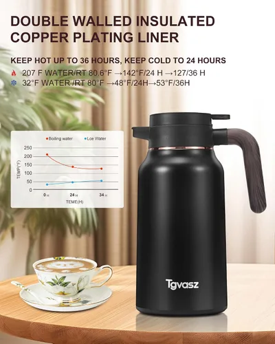 Miniatura 4 de Garrafas de 34 onzas para líquidos calientes, acero inoxidable aislado al vacío jarras de café térmicas para mantener caliente, dispensador de café