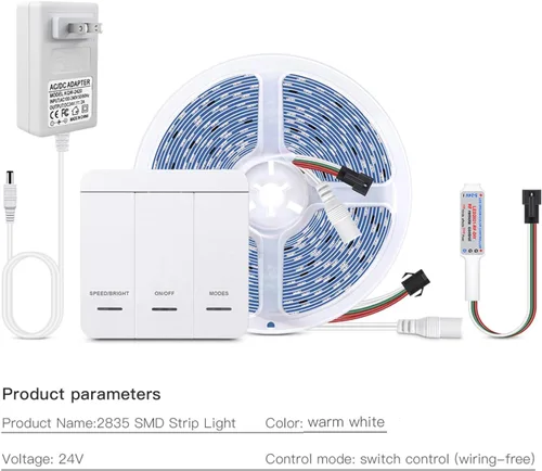 Miniatura 7 de Tira de luces LED que fluyen de agua corriente de 32.8 ft/33 pies, 24 V 120 leds/M, cuerda de luz LED con interruptor de control de panel táctil