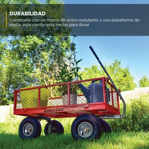 Miniatura 4 de Carrito de servicios de acero Gorilla Carts con lados extraíbles con una capacidad de 800 libras, rojo