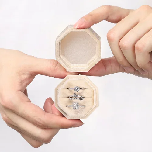 Miniatura 3 de WantGor Caja de terciopelo para anillos, 3 ranuras, caja de regalo para anillos de joyería, caja de regalo vintage para ceremonia de boda