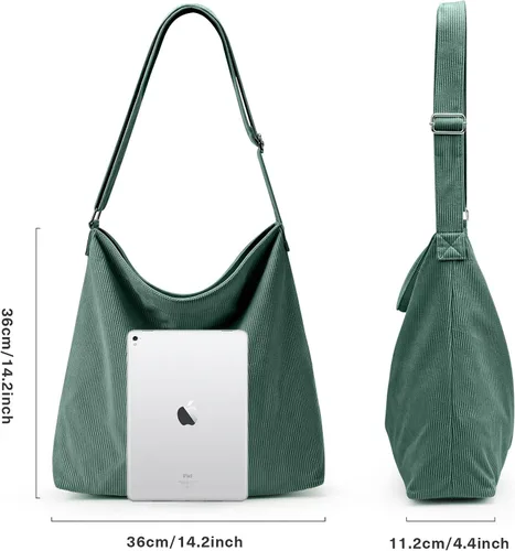 Miniatura 2 de KALIDI - Bolsa de pana para mujer, con cremallera, casual, de gran capacidad, con bolsillos
