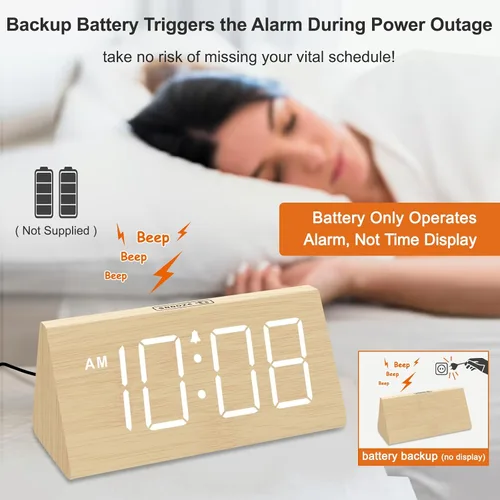 Miniatura 3 de DreamSky Wooden Digital Alarm Clocks for Bedrooms - Electric Desk Clock with Large Numbers, USB Port, Loud Alarm for Heavy Sleepers, Adjustable