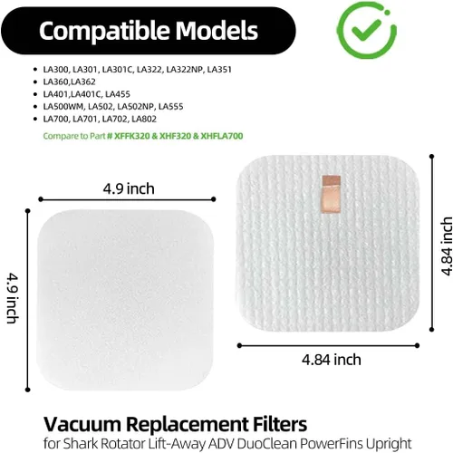 Miniatura 2 de LA401 LA300 LA502 - Filtro de vacío de repuesto para Shark LA500, LA301, LA455, LA555, LA322 Rotator Lift Away ADV DuoClean PowerFins - Juego