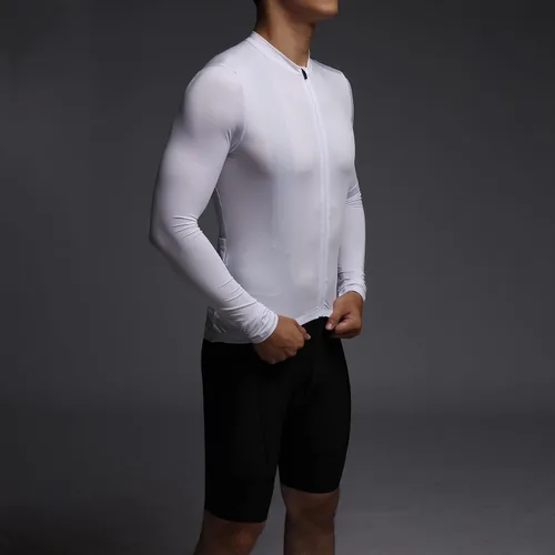 Miniatura 3 de RISESBIK Camiseta de ciclismo de manga larga para hombre, con bolsillo con cremallera, ligera, Aero Race Fit Pro Road Bike, UPF 50+