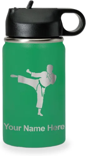 Miniatura 70 de Botella de agua personalizada LaserGram, Karate Man, de acero inoxidable con doble pared aislada al vacío con tapa abatible, regalo personalizado