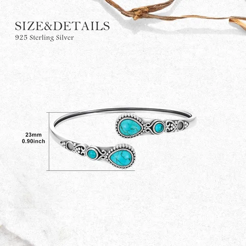 Miniatura 5 de Pulsera de turquesa para mujer, plata de ley 925, turquesa auténtica, pulsera abierta, ajustable, apilable, vintage, piedra natural, regalos
