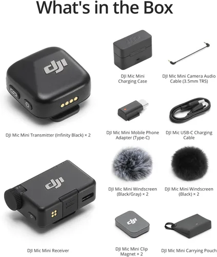 Miniatura 6 de DJI Mic Mini (2 TX + 1 RX + Estuche de Carga) Micrófono Lavalier Inalámbrico, Ultraligero, Cancelación de Ruido, Hasta 48 Horas de Duración