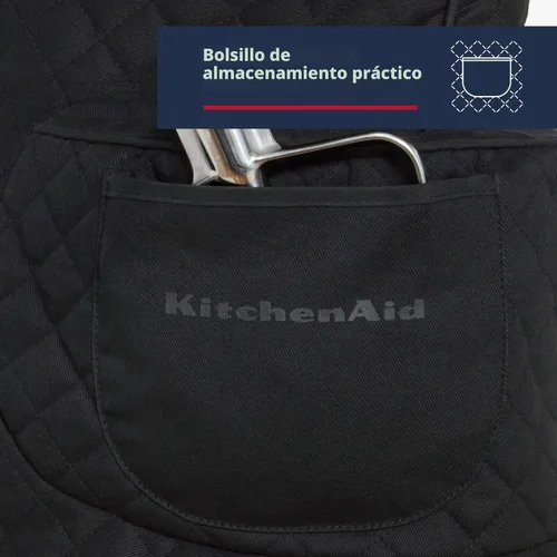 Miniatura 4 de KITCHENAID Funda Ajustada para Batidora de Pie con Cabezal Inclinable Sólida con Bolsillo de Almacenamiento, Acolchada 100% Algodón, Negro Mate