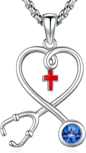 Miniatura 17 de Collar de alas de ángel de plata de ley 925, ángel de la guarda, enfermera RN caduceo, dije de ángel de cristal, joyería de regalo para mujer