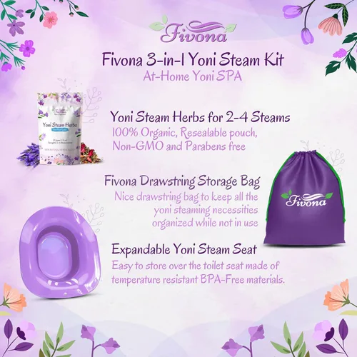 Miniatura 2 de Fivona Yoni - Kit de vapor 3 en 1 paquete de asiento de vapor expandible para bolsa de almacenamiento de inodoro y mezcla de hierbas de luna azul