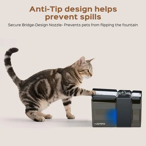 Miniatura 4 de Fuente de agua automática para gatos, fuente para mascotas de 2.2 L/74 onzas con tapa de acero inoxidable 304, bomba ultra silenciosa, triple
