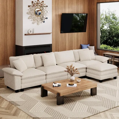 Miniatura 36 de MIXPATIO Sofá modular en forma de L de 123 pulgadas con cojines de nube, juego de sofá modular de asiento profundo con 4 asientos y 1 otomana, Gris