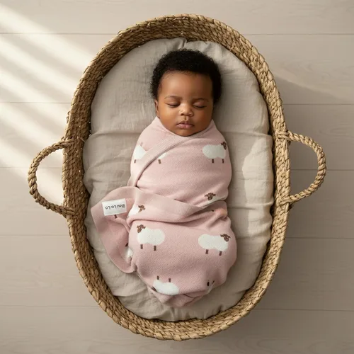 Miniatura 2 de Manta de punto de lujo para bebé Bleu La La - 100% algodón suave, acogedora y ligera; manta envolvente para regalo de baby shower, ideal para recién
